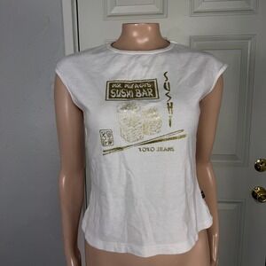 Vintage Y2K XOXO Jeans T-shirt Large Shirt Baby Tee Mr Miogi's Sushi Cotton I3-2